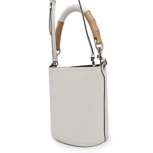 Prada Handbag White Bucket Bag Leather Shoulder Wood Tambour